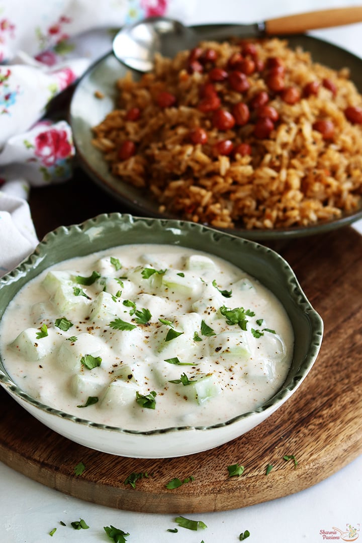 cucumber raita served with tamarind rice