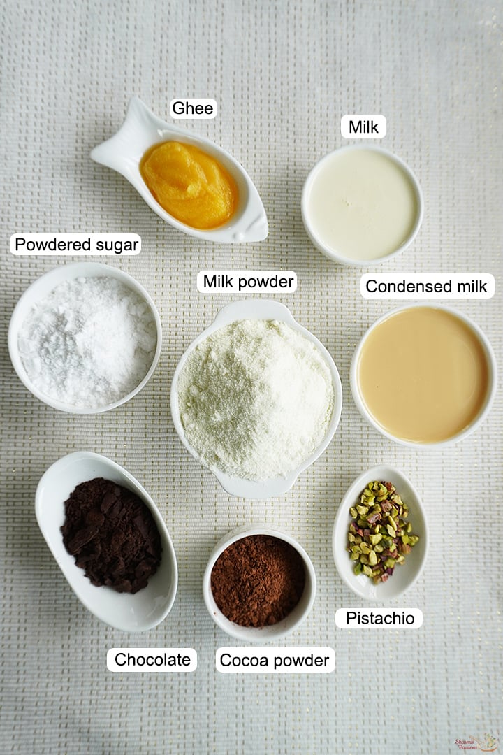 ingredients needed to make chocolate peda