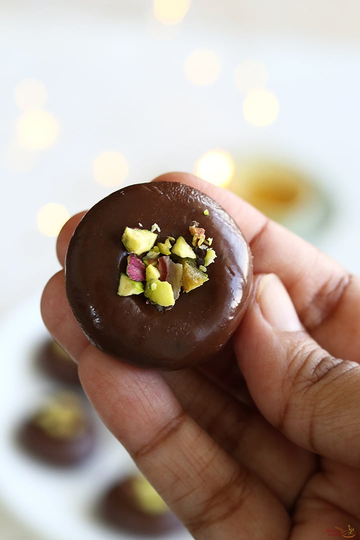 chocolate peda served in a plate