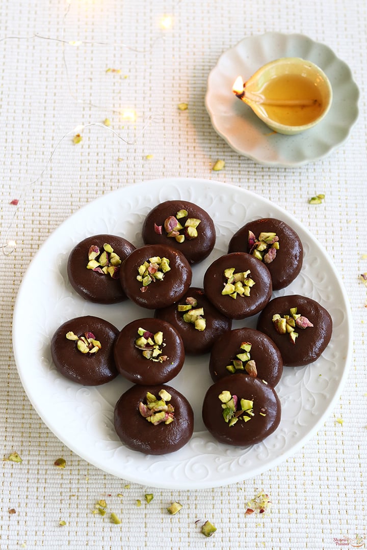 chocolate peda served in a plate
