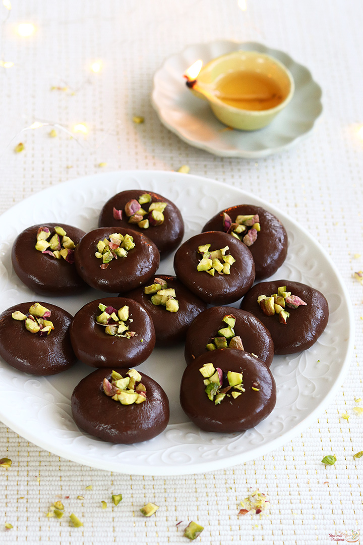 chocolate peda served in a plate