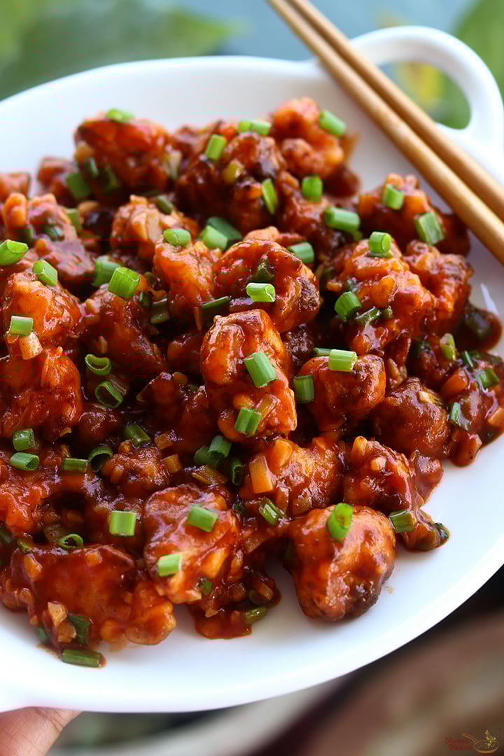 gobi manchurian served with chopstick