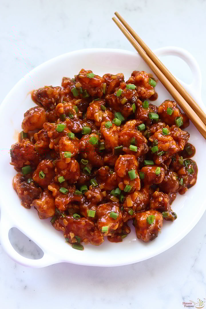 gobi manchurian served with chopstick