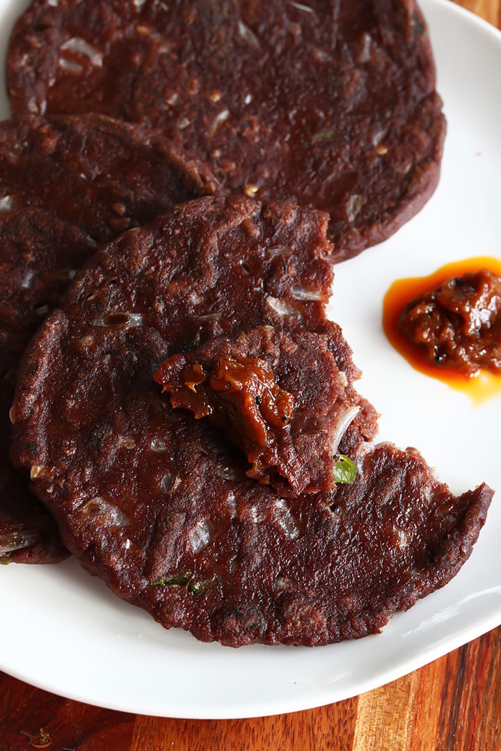 ragi roti served with onion thokku