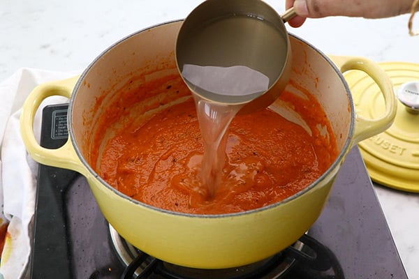 add pasta cooked water