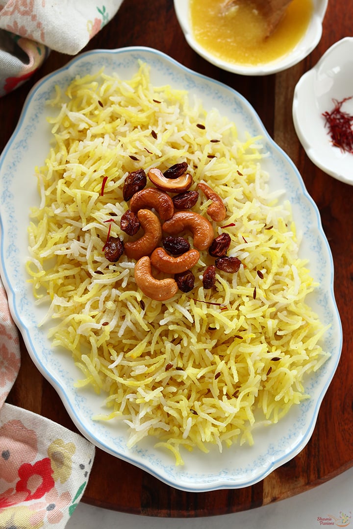 saffron rice served with nuts and raisins