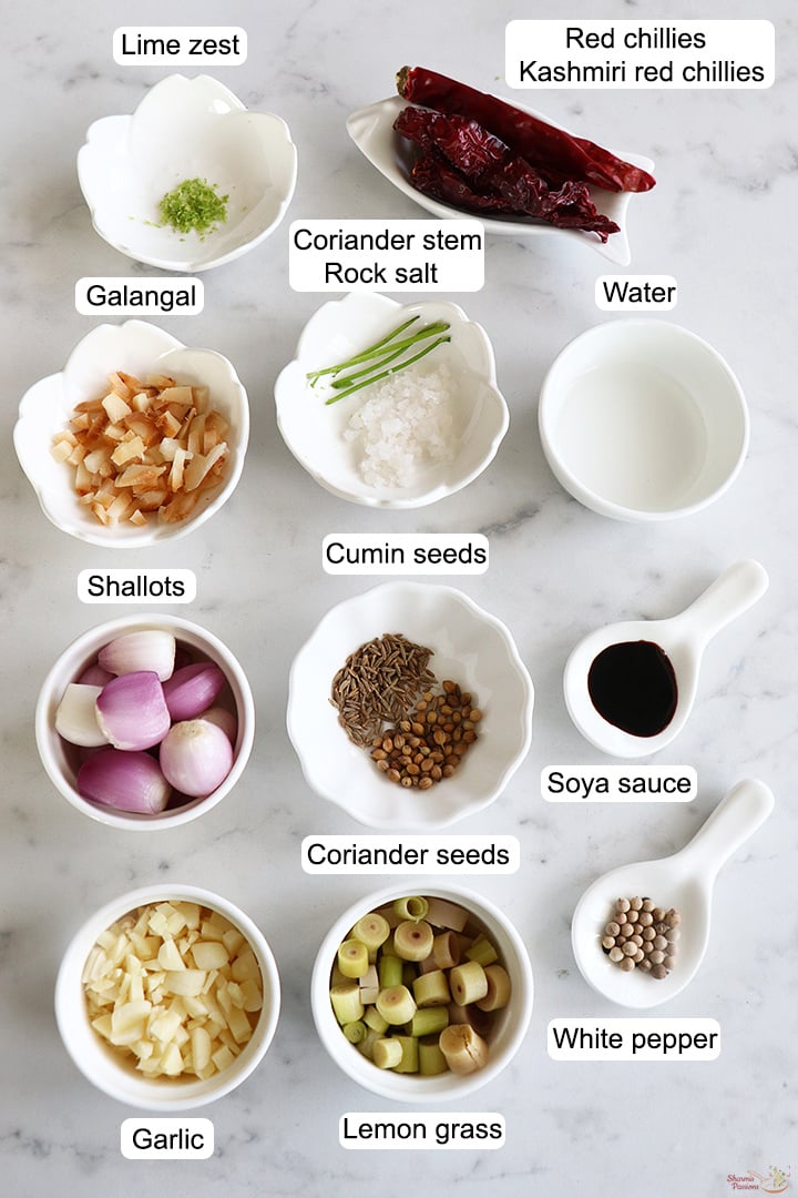 ingredients needed to make red curry paste