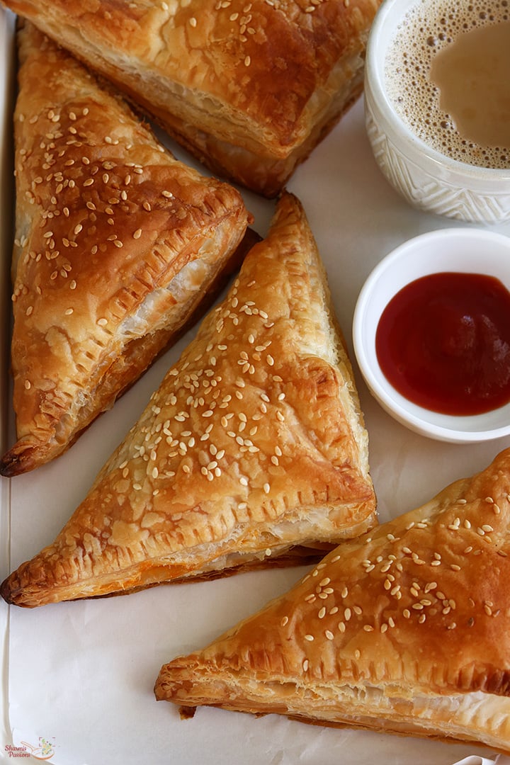 mushroom puffs served with tomato ketchup and coffee