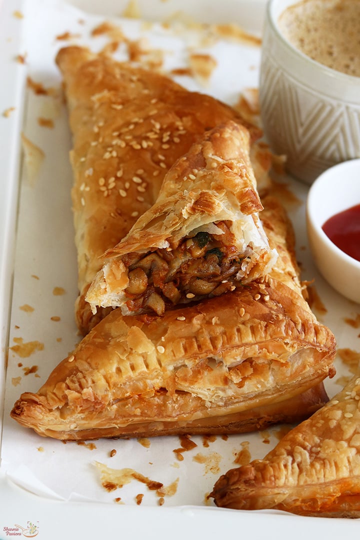 mushroom puffs served with tomato ketchup and coffee